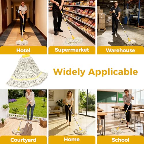 SOBONNE Indoor Mop with Strings for Floor Cleaning, Cotton Mops with 59” Long Handle Household String Mop for Hardwood Wood Tile Floors Cleaning,1 Mop Handle & 1 Cotton Mop Head - Image 5