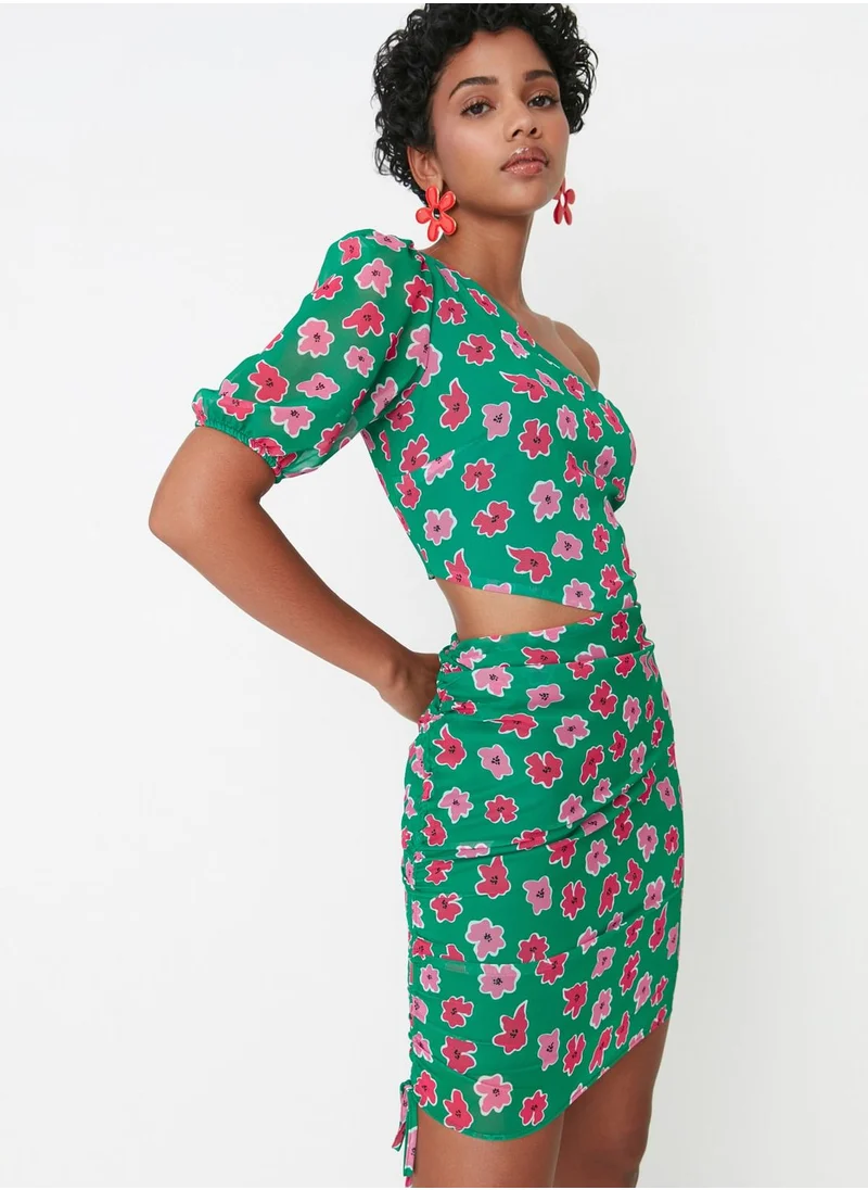 trendyol One Shoulder Floral Print Dress