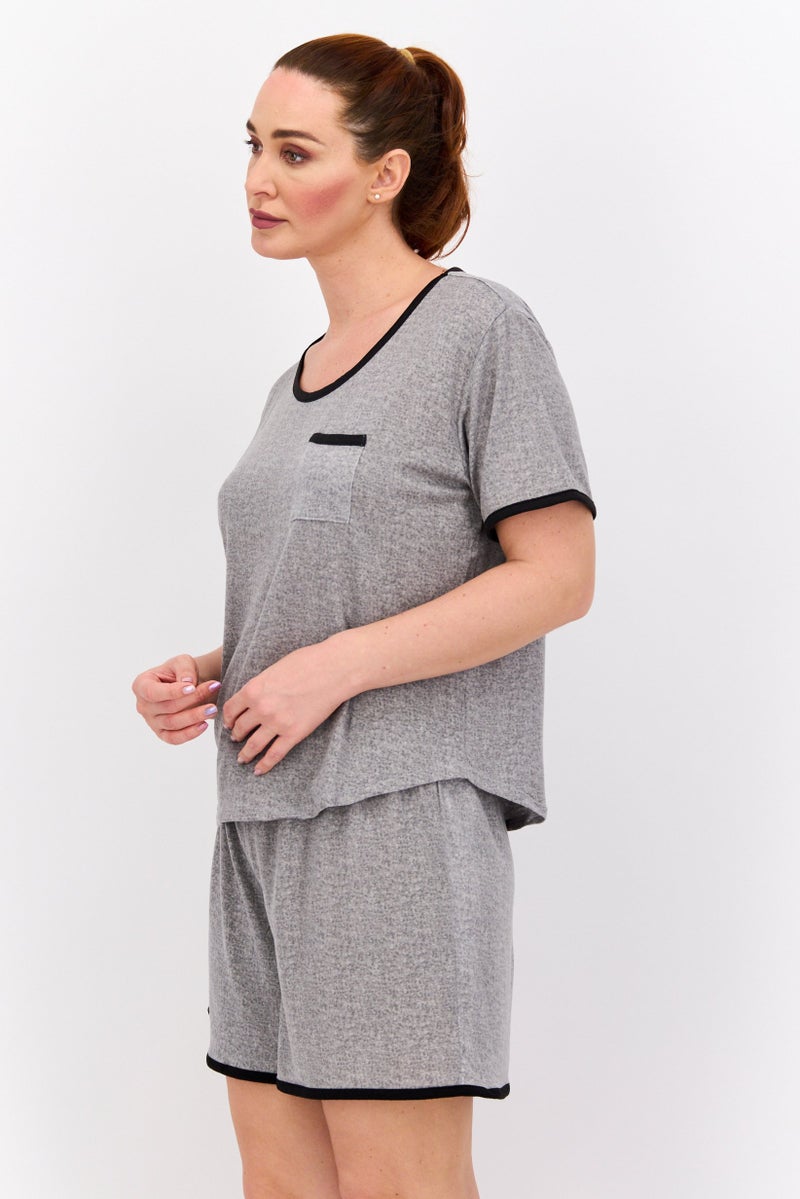 PJ Couture Women 2 Pcs Heather Top And Bottom Pajama Set, Grey - Image 2