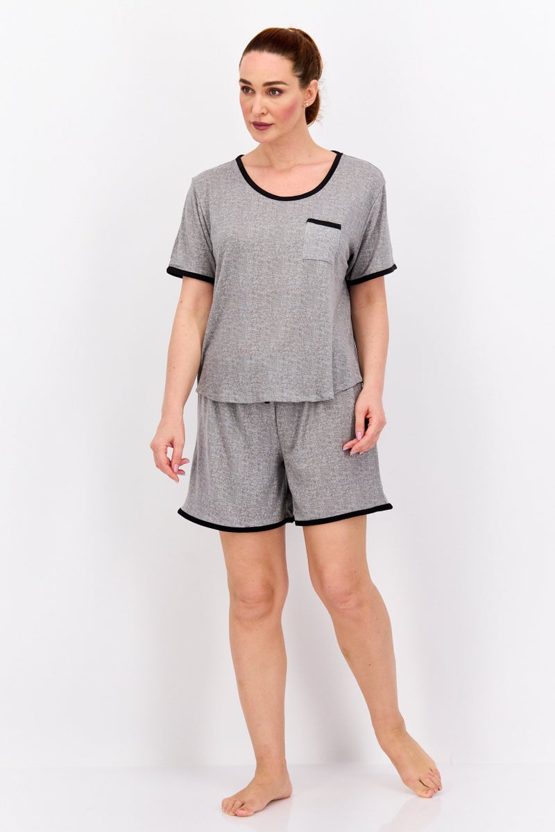 PJ Couture Women 2 Pcs Heather Top And Bottom Pajama Set, Grey - Image 4