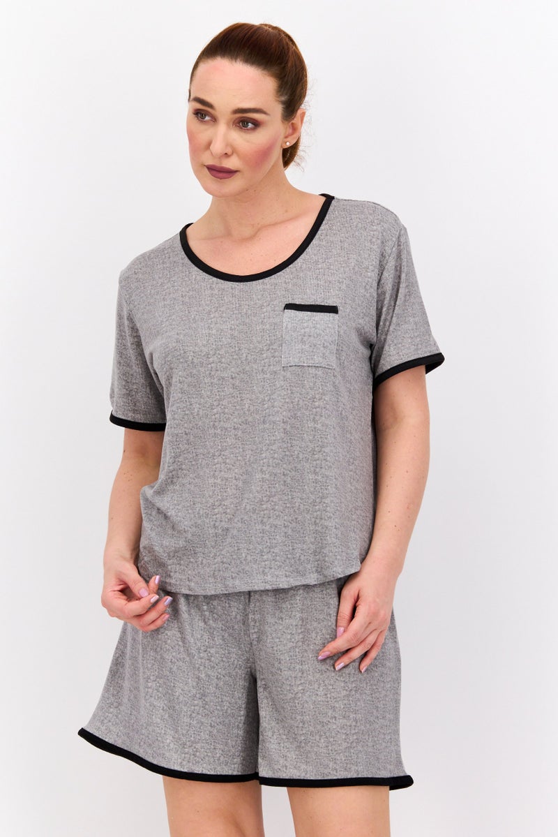 PJ Couture Women 2 Pcs Heather Top And Bottom Pajama Set, Grey - Image 1