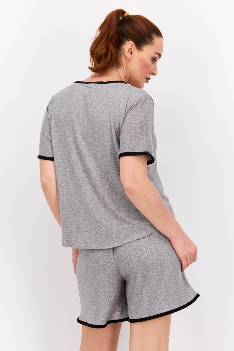 PJ Couture Women 2 Pcs Heather Top And Bottom Pajama Set, Grey - Image 3