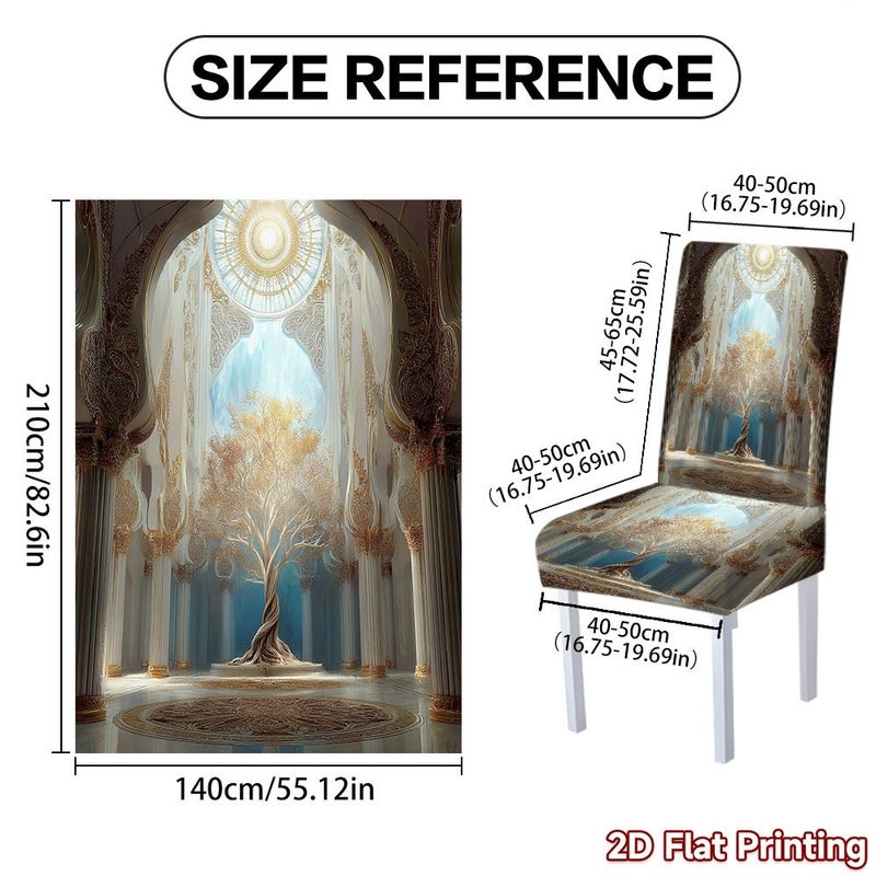 6 Pieces Polyester Digital Printed Golden Tree Table And Chair Cover Set For Dining Room Bedroom Balcony Family Gathering Office Decoration - Image 3