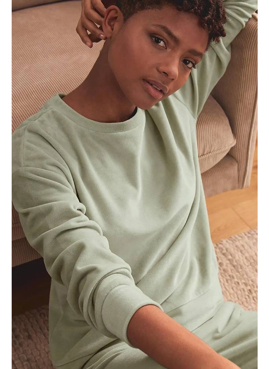 Tchibo Women Crew Neck Textured Sweater, Light Green  - Image 1
