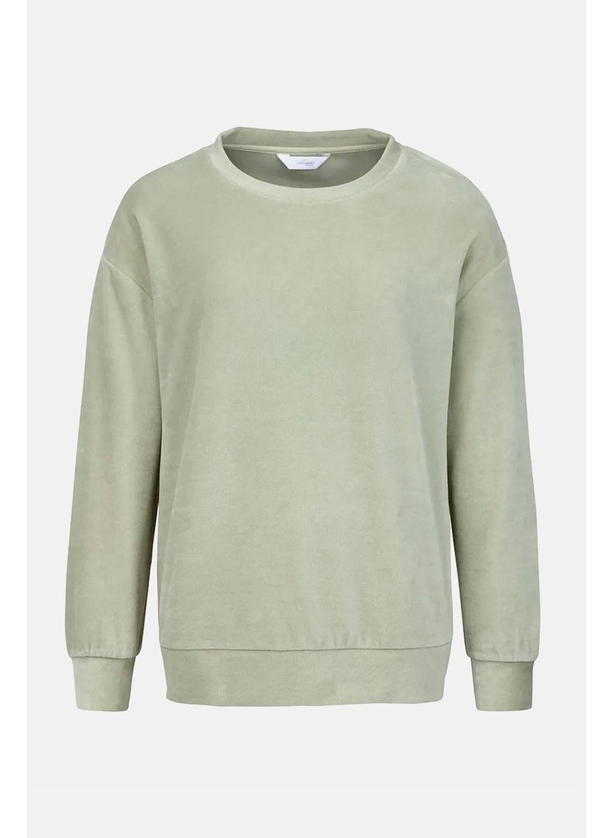 Tchibo Women Crew Neck Textured Sweater, Light Green  - Image 2