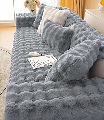 XSlive Soft Warm Faux Fur Couch Sofa Cover Thick Shaggy Fuzzy Sectional Couch Cover Non-Slip Solid Color Plush Sofa Slipcover Furniture Protector for Kids, Pets (Dark Grey,36"x36") - Image 4