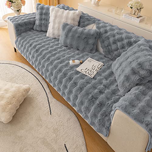 XSlive Soft Warm Faux Fur Couch Sofa Cover Thick Shaggy Fuzzy Sectional Couch Cover Non-Slip Solid Color Plush Sofa Slipcover Furniture Protector for Kids, Pets (Dark Grey,36"x36") - Image 2