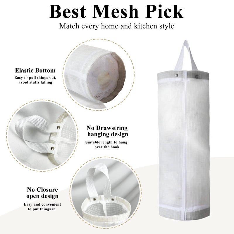 TOGETRUE Plastic Bag Holder, Mesh Grocery Bag Holder Hanging Storage Bag Dispenser (White 2 Packs) - Image 3