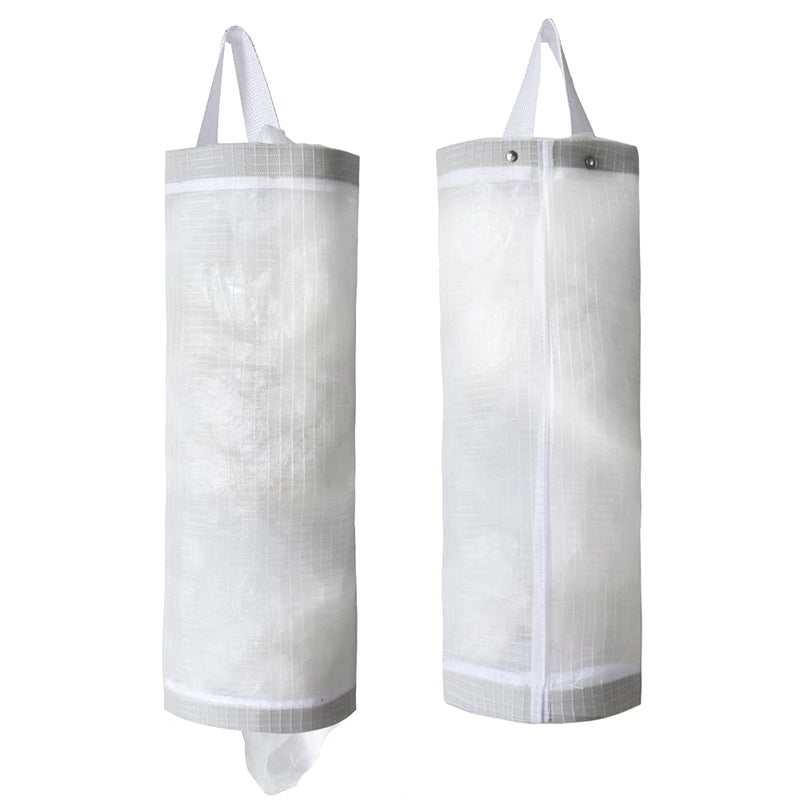 TOGETRUE Plastic Bag Holder, Mesh Grocery Bag Holder Hanging Storage Bag Dispenser (White 2 Packs) - Image 1