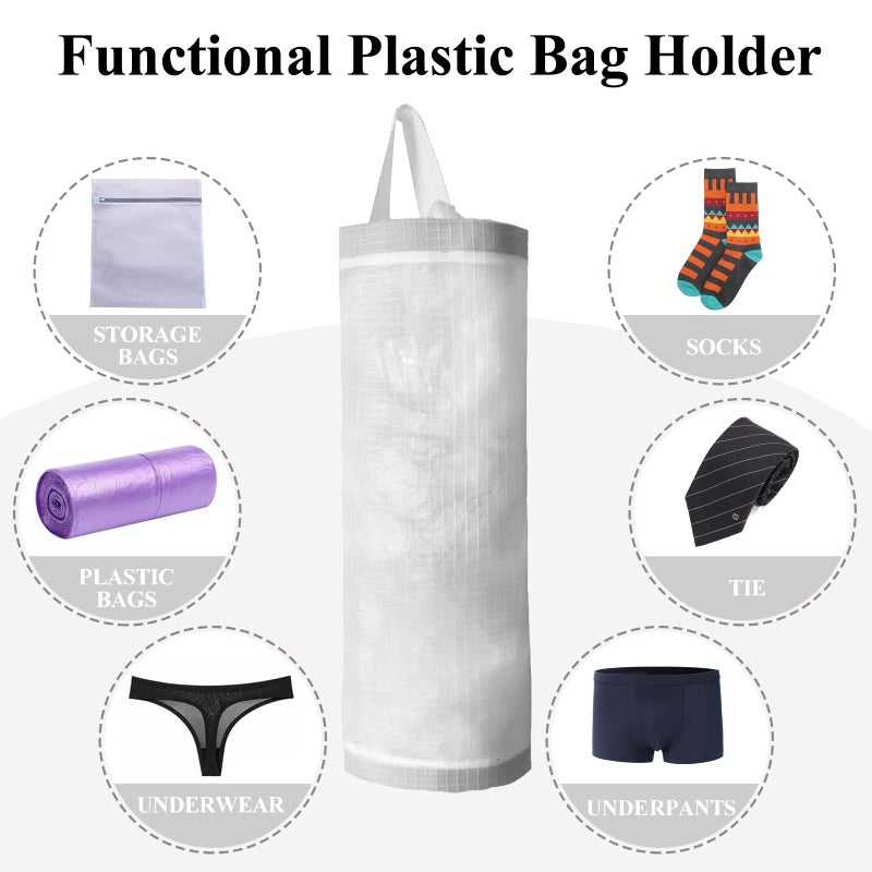 TOGETRUE Plastic Bag Holder, Mesh Grocery Bag Holder Hanging Storage Bag Dispenser (White 2 Packs) - Image 4