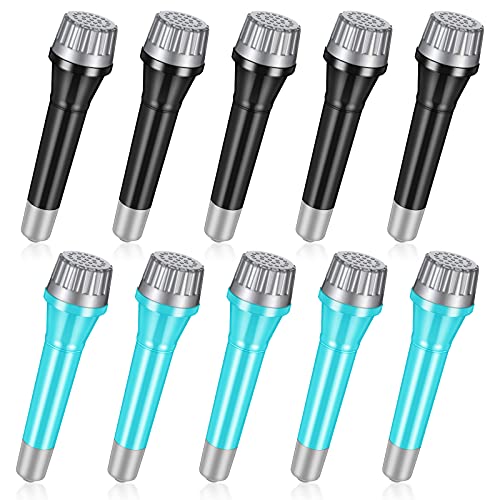 Jerify 10 Pieces Plastic Toy Microphone Set 57 Inches Fake Plastic Microphone Toy Pretend Play Karaoke Props for Boys Girls Christmas Halloween Birthday Party Gift Supplies Black and Blue Colors - Image 1