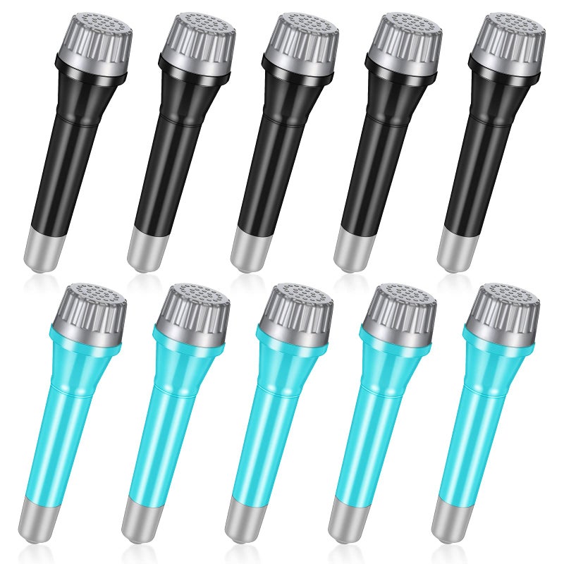 Jerify 10 Pieces Plastic Toy Microphone Set 57 Inches Fake Plastic Microphone Toy Pretend Play Karaoke Props for Boys Girls Christmas Halloween Birthday Party Gift Supplies Black and Blue Colors - Image 3