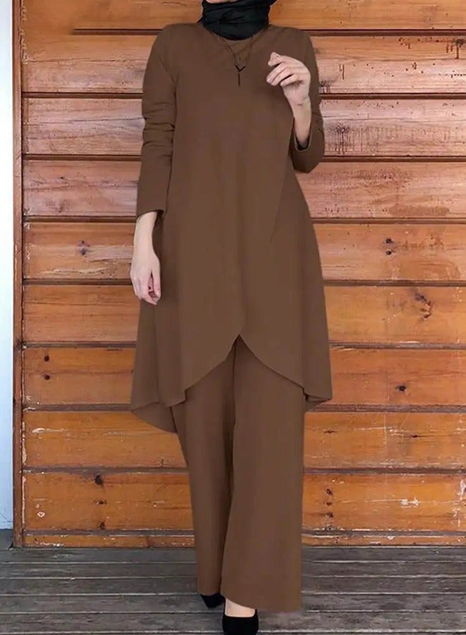 Muslim Suit Irregular Blouse Wide Leg Pant