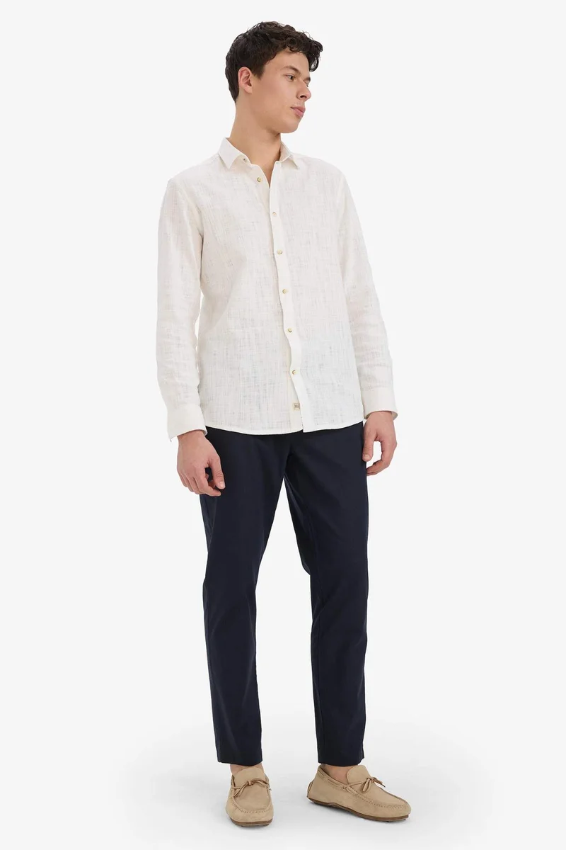 Cotton Elastic Waist Slim Leg Trousers