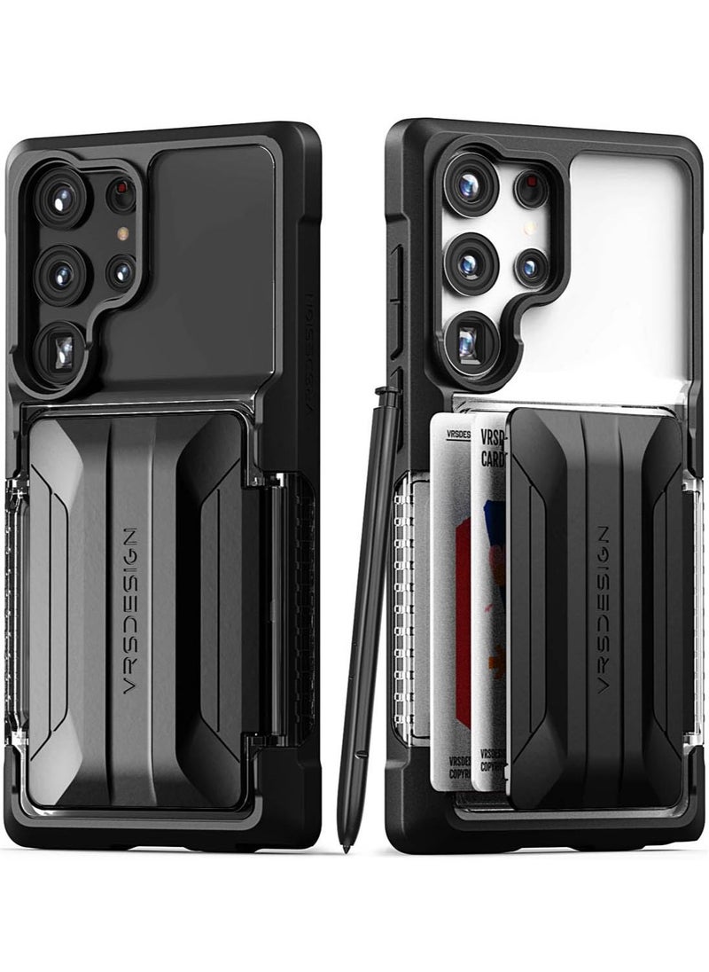 VRS Design Neo Flip Active Samsung Galaxy S23 Ultra Case Cover Wallet with Semi Automatic Snap Door Credit Card Holder Slot [2 Cards] - Matte Black  - Image 1