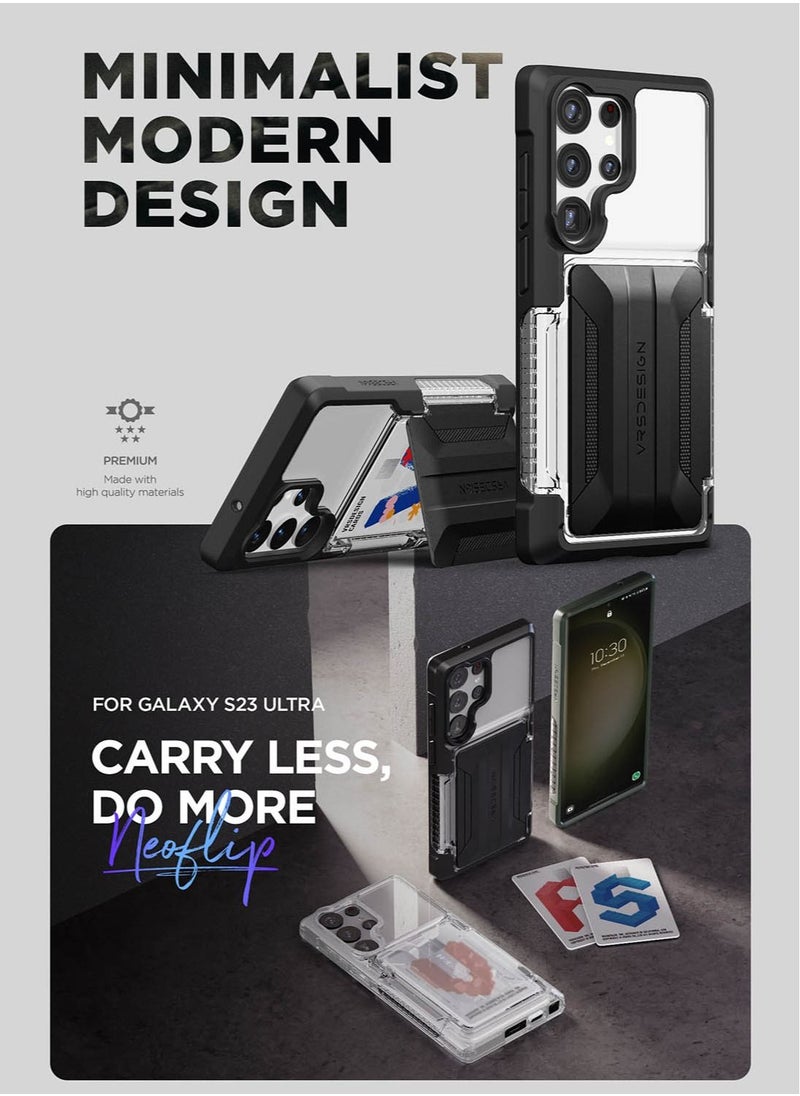 VRS Design Neo Flip Active Samsung Galaxy S23 Ultra Case Cover Wallet with Semi Automatic Snap Door Credit Card Holder Slot [2 Cards] - Matte Black  - Image 4