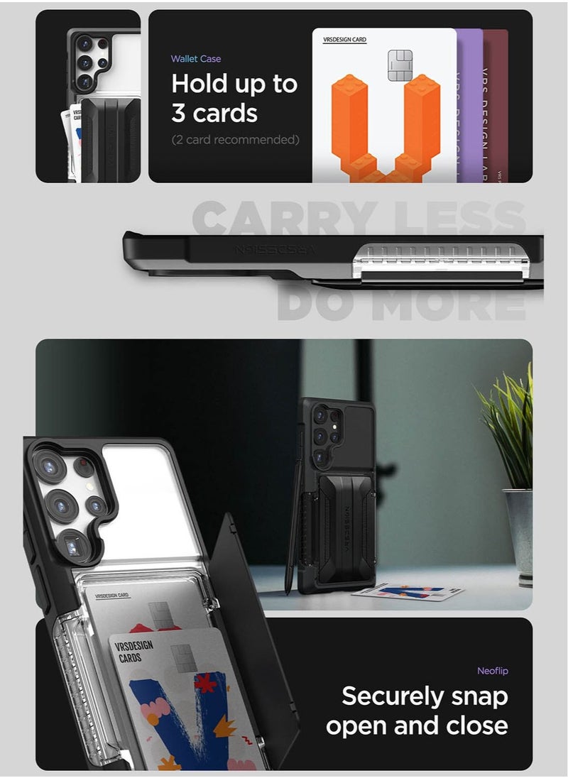 VRS Design Neo Flip Active Samsung Galaxy S23 Ultra Case Cover Wallet with Semi Automatic Snap Door Credit Card Holder Slot [2 Cards] - Matte Black  - Image 2