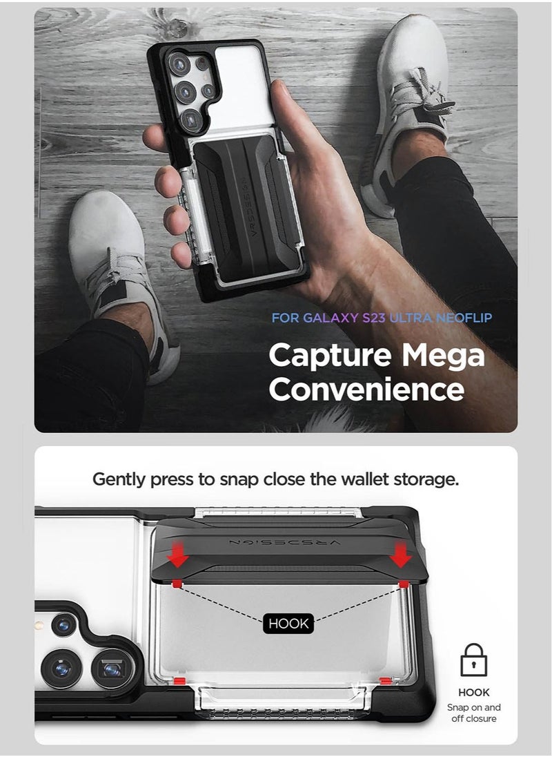 VRS Design Neo Flip Active Samsung Galaxy S23 Ultra Case Cover Wallet with Semi Automatic Snap Door Credit Card Holder Slot [2 Cards] - Matte Black  - Image 3