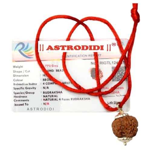 ASTRODIDI 4 Mukhi Rudraksha Original Certified Silver Plated Pendant | Natural Nepali Four Face Rudraksh | Astrological Benefits | Unisex Design for Men & Women - Image 1