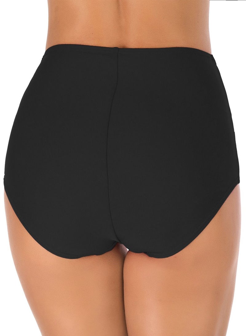 Loquat Solid Color Plunge Bikini Bottom Black  - Image 2