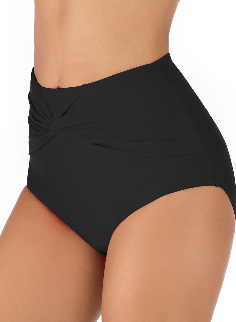 Loquat Solid Color Plunge Bikini Bottom Black  - Image 1