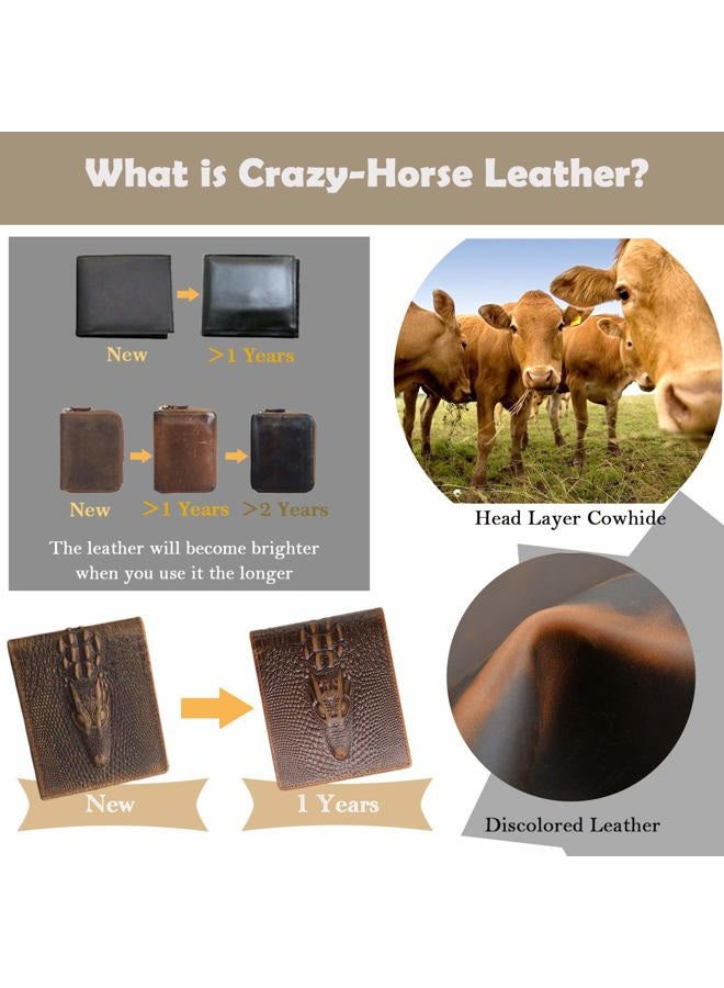 HRS Genuine Leather Wallets for Men, Crocodiile, Slim, Vintage - Image 3