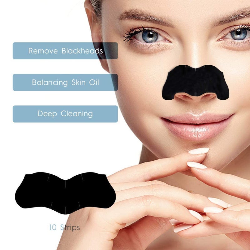 Generic 5Pcs Black Blackhead Remover Pore Strips Black Head Remover for Face Charcoal Nose Strips for Blackheads Instant Pore Cleaner for Nose Area Face Oil Blackheads with Face Ice Roller  - Image 4