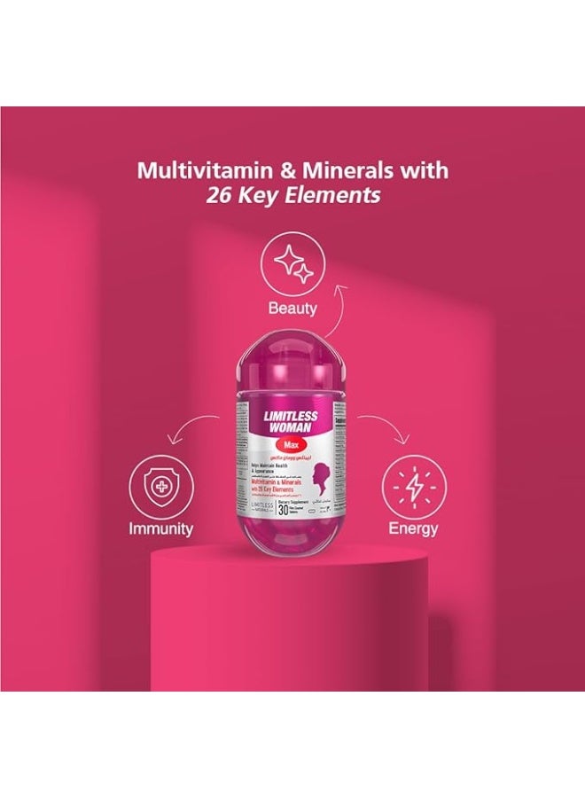 Limitless Woman Max – Women’s Multivitamins with 26 Essential Nutrients – Beauty, Energy & Immune Support – Includes Biotin, Iron & Vitamin C – 30 Tablets. - Image 3