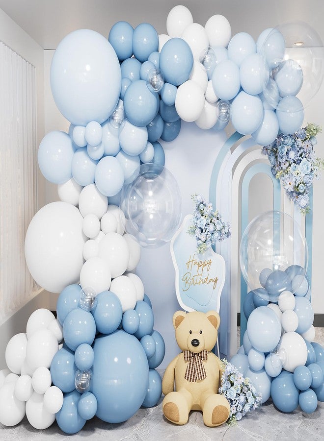 Haolongfa Dusty Blue Balloon Arch Kit, 138PCS Blue and White Balloon Garland Arch Kit with Light Blue, White and Clear Balloons for Baby Shower, Bridal Shower, Wedding, Gender Reveal Party Decorations - Image 1