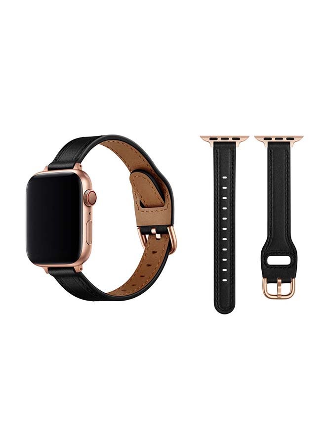 Perfii Buckle Tee Leather Replacement Band for Apple Watch Series 6/SE/5/4/3/2/1 44/42mm Black - Image 1