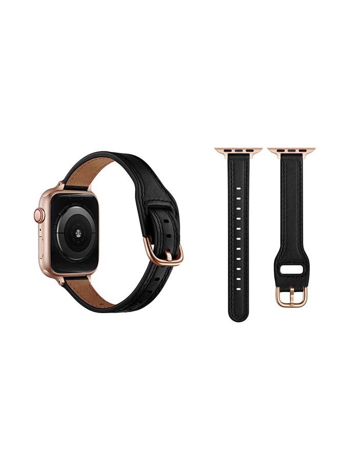 Perfii Buckle Tee Leather Replacement Band for Apple Watch Series 6/SE/5/4/3/2/1 44/42mm Black - Image 2