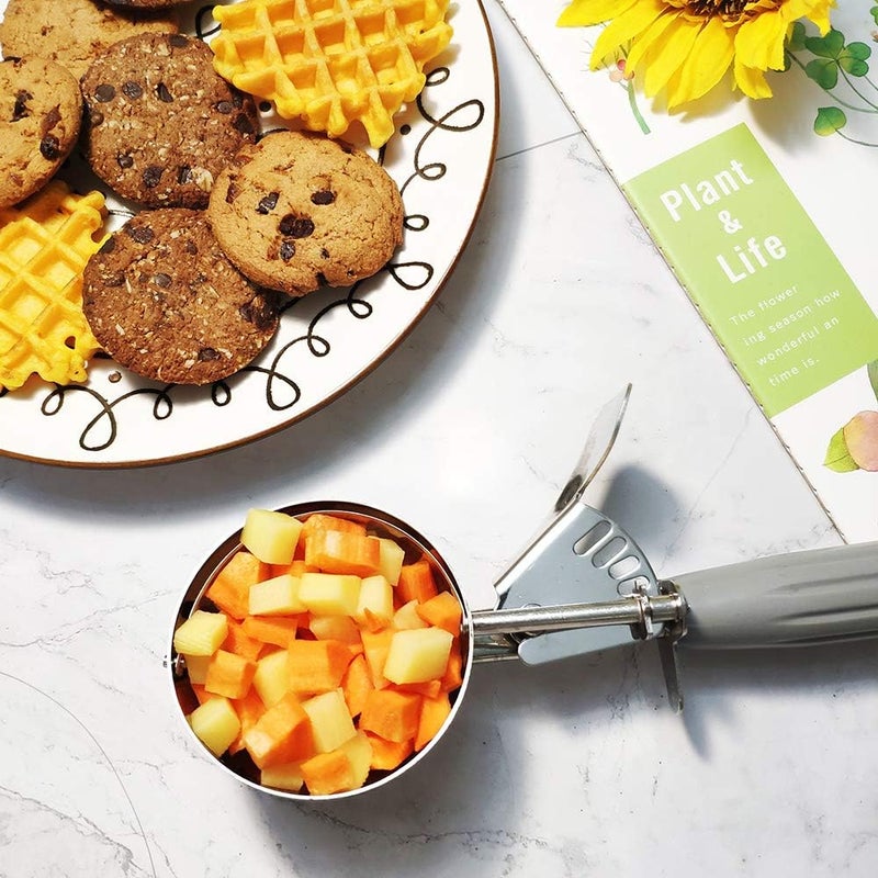 Saebye Portion Scoop - #8 (4 oz) - Disher, Large Cookie Scoop, Food Scoops, Muffin Scoops - Portion Control - 18/8 Stainless Steel, Grey Handle - Image 4