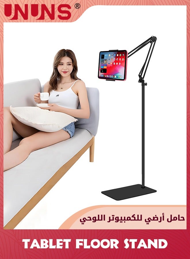UNUNS Tablet Floor Stand,Adjustable Arm Swivel Holder Mount,360° Rotatable Metal Tablet Holder,Universal Floor Stand For iPad iPhone Galaxy Most Devices,Heavy Duty Stand Base For Bed Office Kitchen Desk  - Image 1