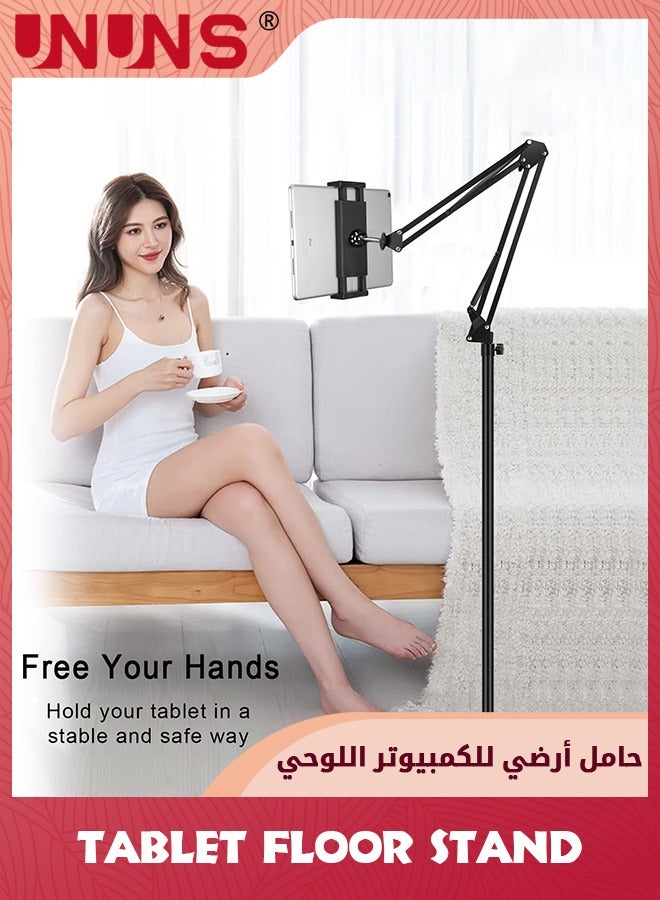 UNUNS Tablet Floor Stand,Adjustable Arm Swivel Holder Mount,360° Rotatable Metal Tablet Holder,Universal Floor Stand For iPad iPhone Galaxy Most Devices,Heavy Duty Stand Base For Bed Office Kitchen Desk  - Image 4