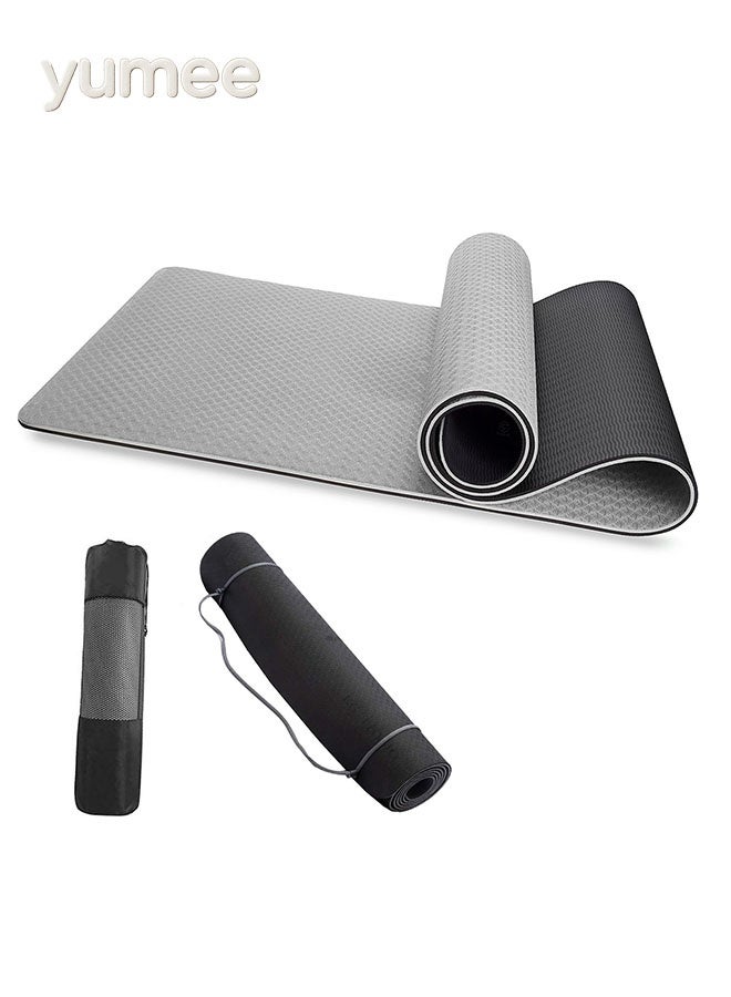 يمي بساط يوغا، بساط تمارين بسمك 8 مم مصنوع من مادة TPE صديقة للبيئة لتوفير توسيد ودعم فائقين للمفاصل، تصميم مزدوج الجوانب مانع للانزلاق لتحقيق الثبات والمتانة، مثالي لليوغا والبيلاتس والتمارين المنزلية (رمادي) - Image 1