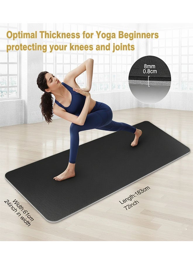 يمي بساط يوغا، بساط تمارين بسمك 8 مم مصنوع من مادة TPE صديقة للبيئة لتوفير توسيد ودعم فائقين للمفاصل، تصميم مزدوج الجوانب مانع للانزلاق لتحقيق الثبات والمتانة، مثالي لليوغا والبيلاتس والتمارين المنزلية (رمادي) - Image 3