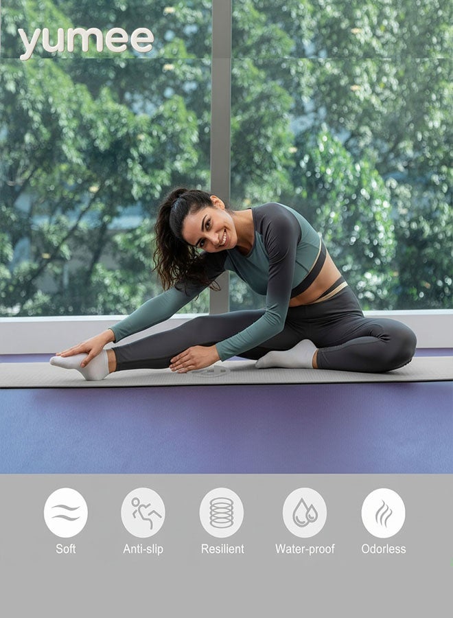 يمي بساط يوغا، بساط تمارين بسمك 8 مم مصنوع من مادة TPE صديقة للبيئة لتوفير توسيد ودعم فائقين للمفاصل، تصميم مزدوج الجوانب مانع للانزلاق لتحقيق الثبات والمتانة، مثالي لليوغا والبيلاتس والتمارين المنزلية (رمادي) - Image 2