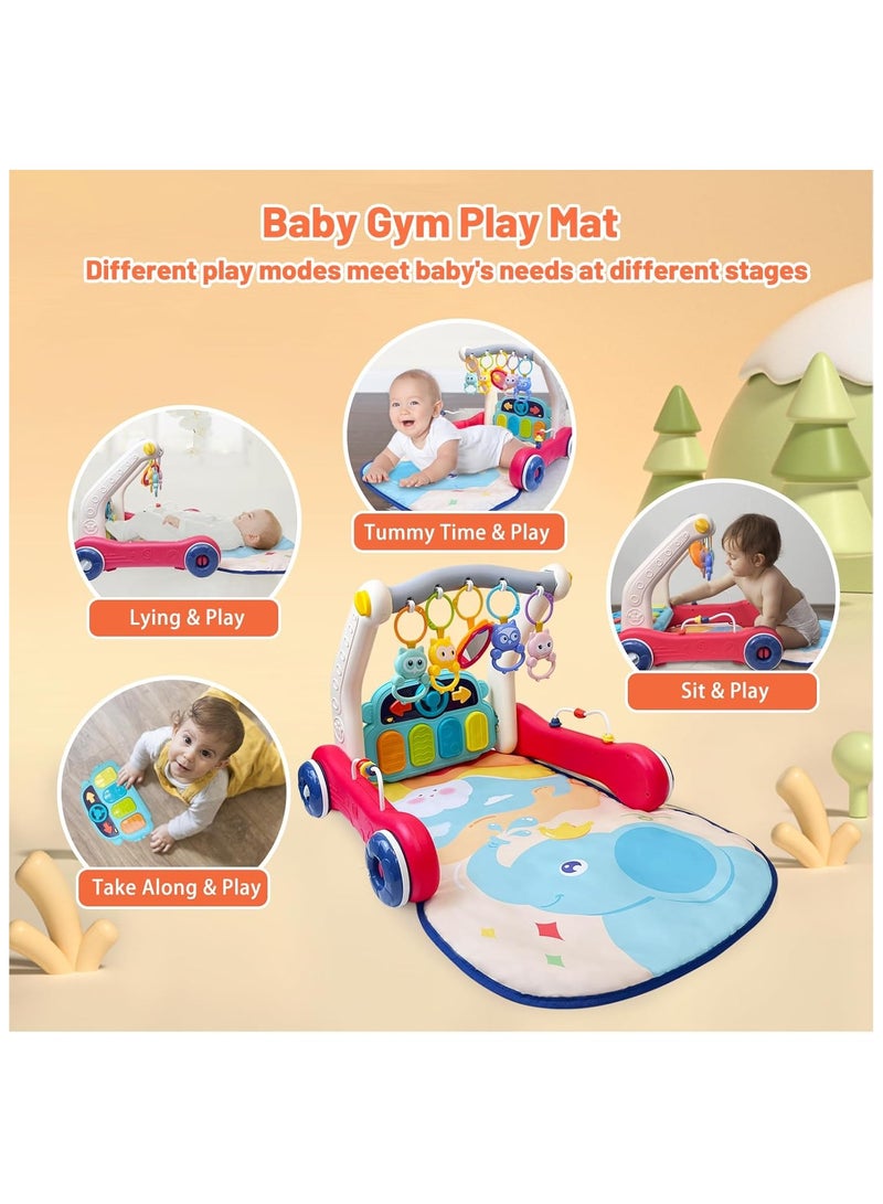 NNEWVANTE سجادة لعب للأطفال، عربة أطفال، مركز نشاط للأطفال مع موسيقى وضوء، سجادة وقت البطن، ألعاب دفع للأطفال، بيانو قابل للفصل ورجّاجات للأطفال الرضع الأولاد والبنات - Image 2