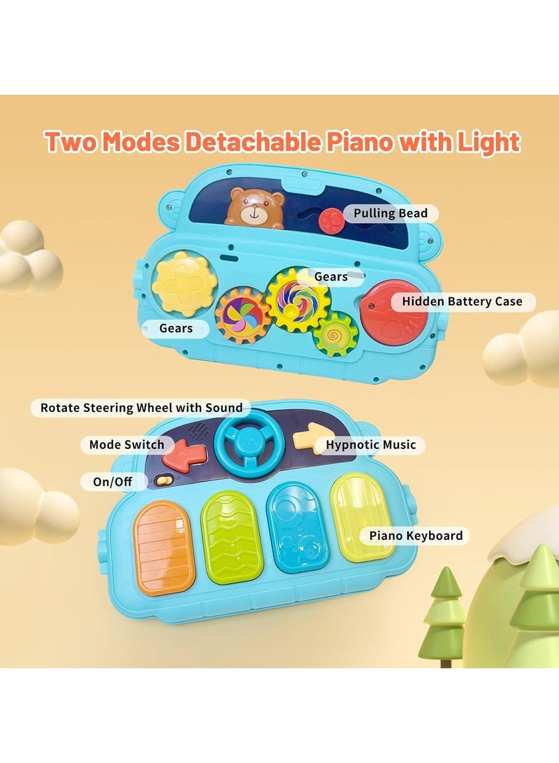 NNEWVANTE سجادة لعب للأطفال، عربة أطفال، مركز نشاط للأطفال مع موسيقى وضوء، سجادة وقت البطن، ألعاب دفع للأطفال، بيانو قابل للفصل ورجّاجات للأطفال الرضع الأولاد والبنات - Image 4