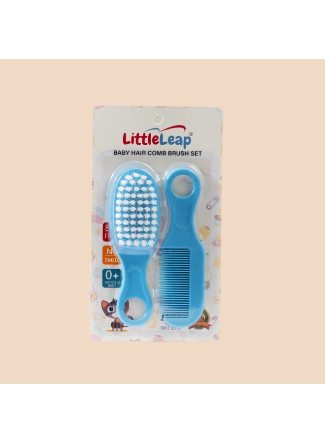 LITTLE LEAP Baby Hair Comb and Brush Set, Blue, 0+ Months