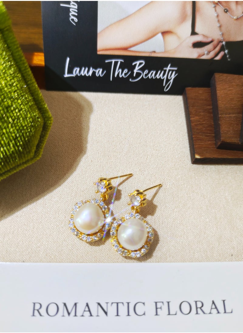 LauraTheBeauty - Freshwater Pearl S925 Silver Plated K Gold Stud Earrings - Image 1