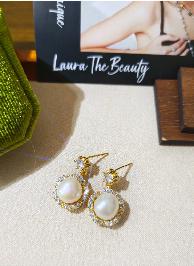 LauraTheBeauty - Freshwater Pearl S925 Silver Plated K Gold Stud Earrings - Image 1