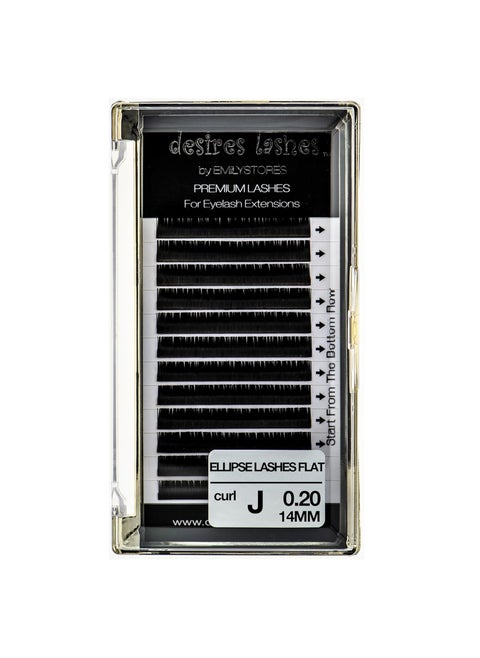 Ellipse Lash 0.20mm Thickness J Curl Length 14mm Flat Shaped Volume Eyelashes Single Size for Eyelash Extensions (Ellipse,Flat 0.20,J,14mm)