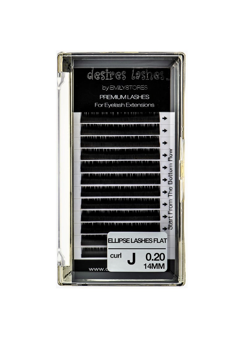 Ellipse Lash 0.20mm Thickness J Curl Length 14mm Flat Shaped Volume Eyelashes Single Size for Eyelash Extensions (Ellipse,Flat 0.20,J,14mm)