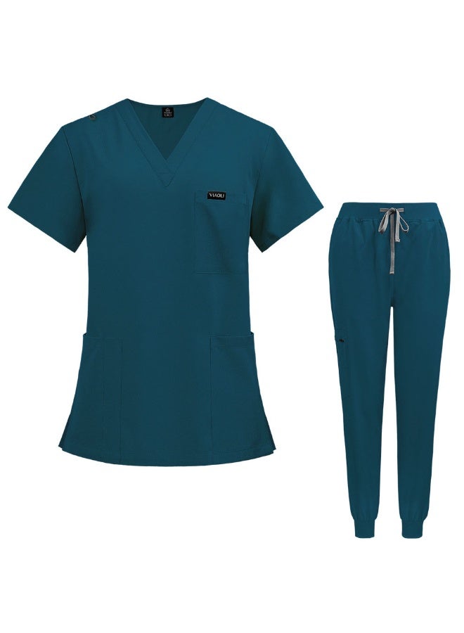 NIBEMINENT Clinical Uniform Woman Hospital Doctor Work Wear Nurse Medical Clothing Short Sleeved Top Jogging Pants Set - Image 1