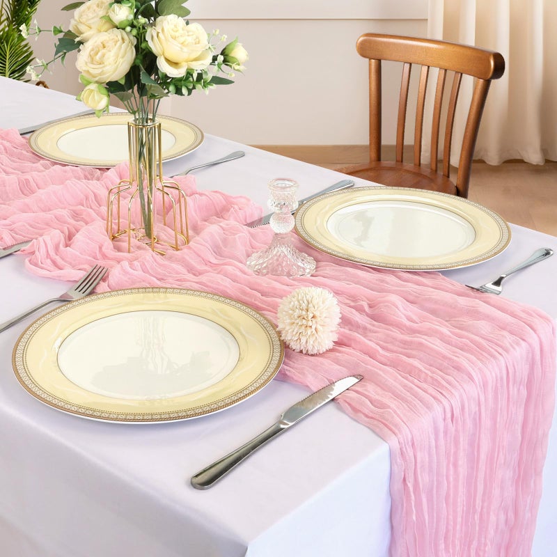 CKIKU 6 Pack 10FT Pink Cheesecloth Table Runner 120 Inch Long Gauze Rustic Boho Cheese Cloth Table Runner Sheer Fabric for Easter Wedding Party Birthday Bridal Baby Shower Spring Home DÃ©cor - Image 2