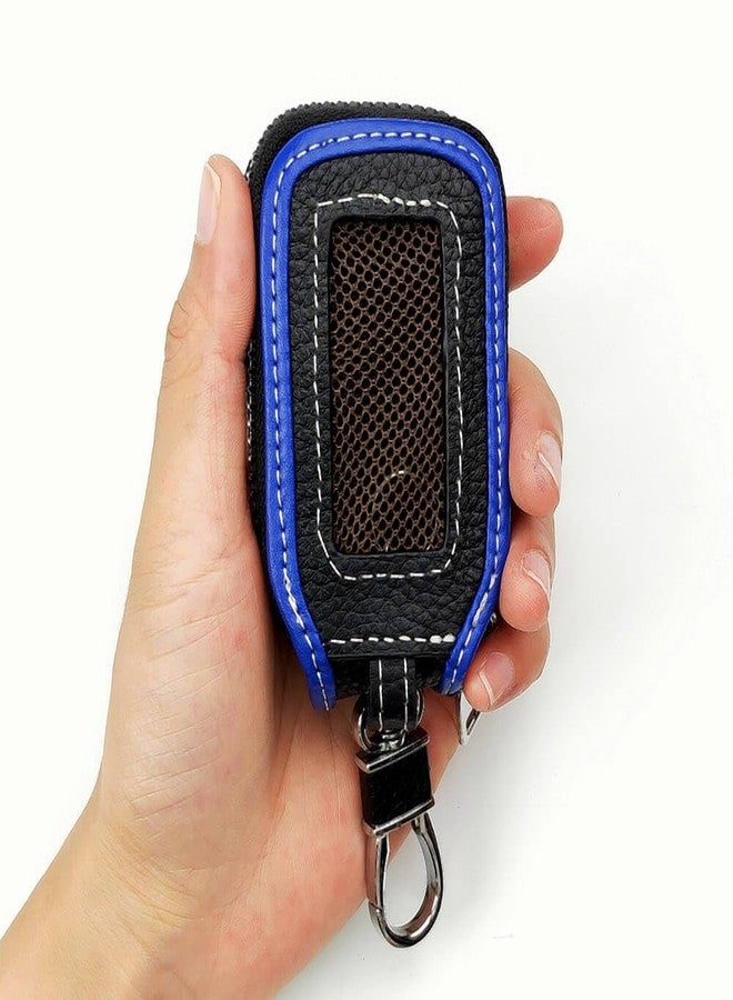 keyzone Unisex Mens Womens Premium Mesh Pattern Leather Car Key Holder pouch Bag Keychain Case Wallet with Zipper Closure (Blue) - Image 1