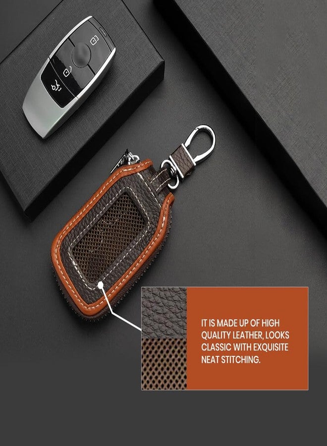 keyzone Unisex Mens Womens Premium Mesh Pattern Leather Car Key Holder pouch Bag Keychain Case Wallet with Zipper Closure (Blue) - Image 4