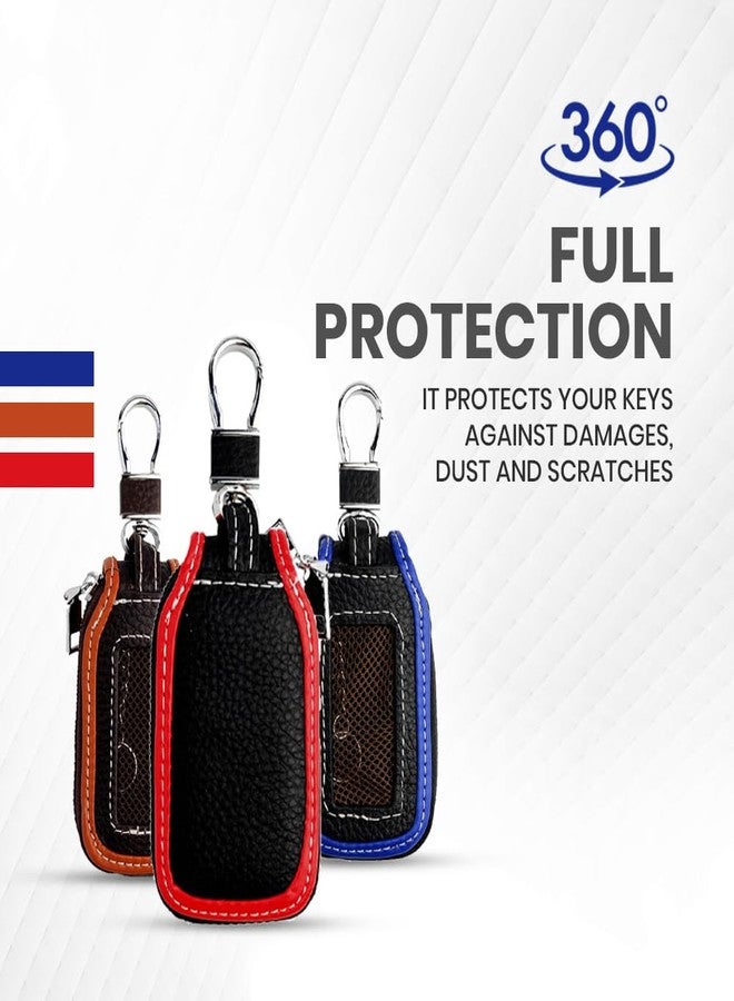 keyzone Unisex Mens Womens Premium Mesh Pattern Leather Car Key Holder pouch Bag Keychain Case Wallet with Zipper Closure (Blue) - Image 5