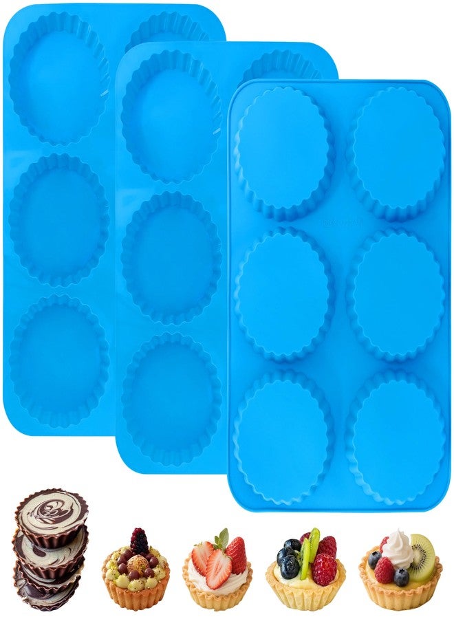 Sidosir 3Pcs 4 Inch Tart Cake Pan Mold, Mini Peanut Butter Cup Molds Silicone, Non-Stick Chocolate Mold for Making Brownies, Silicone Round Molds Corrugated Side for Cupcakes - Image 1